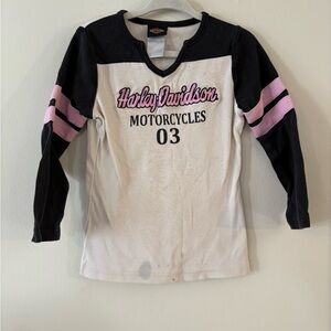 Vintage distressed Harley-Davidson Kids Long Sleeve Shirt Black White Pink 3T
